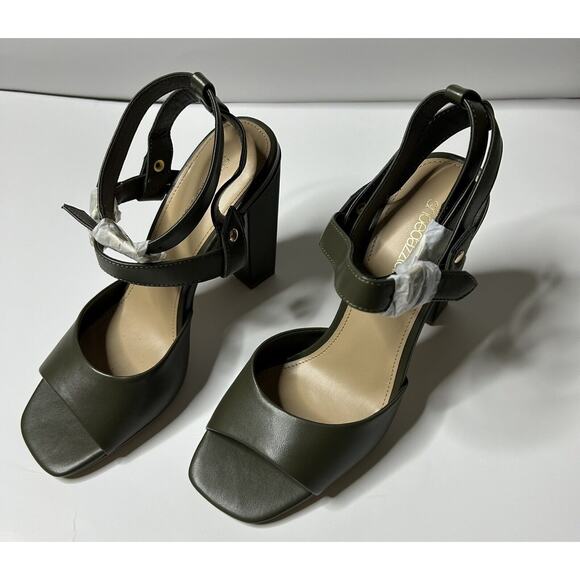 ShoeDazzle Shoes - Showdazzle Olive Leather Block Heel Dress Sandles Women Size 10